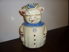 Shawnee Pottery "Winnie" Pig Cookie Jar with Blue Collar and Floral Hat — listing 5