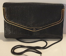 Vintage Glomesh Black Metal Mesh Evening Clutch with Gold-Tone Frame