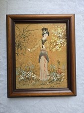 Vintage Chinese Silk Painting of Magpies and Plum Blossoms, Framed with Brocade Border