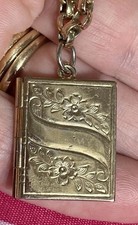 Vintage Book-Shaped Locket Pendant Necklace "This Is Your Life" Engraved