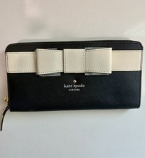 Kate Spade New York Lacey Zip-Around Continental Wallet in Black & Cream Stripe with Pink Rose Floral Print — listing 4