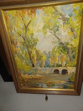Framed Southern Landscape Painting — Horseman with Dogs Under Live Oaks with Spanish Moss — listing 5