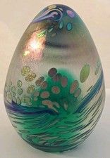 Hand-Blown Iridescent Art Glass Oil Lamp with Signed Base — listing 6
