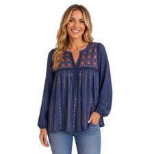 Savanna Jane Boho Embroidered V-Neck Peasant Blouse, Size L — listing 3