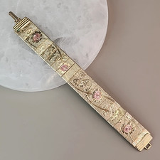 Vintage Two-Tone Woven Mesh Ribbon Link Bracelet with Box Clasp, Possibly Silver — listing 4
