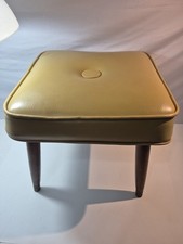 Vintage Mid-Century Kidney-Shaped Tufted Vinyl Footstool with Turned Wood Legs