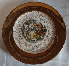 Vintage 22 KT Gold Decorated Cabinet Plate with Colonial Courting Couple Scene — listing 4