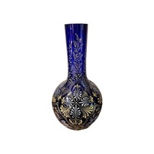 Bohemian glass Bohemian Enameled Blue Glass Vase with Moorish Gilt Decoration and Raised Floral Enamel — listing 2