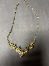Vintage Gold-Tone Multi-Strand Necklace with Snake Chain, Fluted Beads and Filigree Leaf Clasp Ends, listing 6
