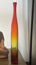 Hand-Blown Amber/Orange Art Glass Vase with Ribbed Optic Body — listing 4