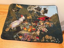 Vintage Hand-Embroidered Wool Needlepoint Floral Panel Coverlet / Textile — listing 6