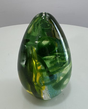 Art Glass Egg-Form Paperweight with Blue, Teal & Yellow Internal Spiral Swirl — listing 6