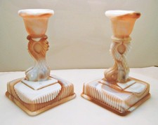 Vintage Caramel Slag Glass Lidded Box with Relief Egret/Heron Bird Design