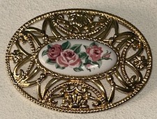 Vintage Avon Red Rose Brooch, Gold-Tone Stem with Leaves, 1970s — listing 2
