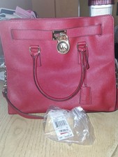 Michael Kors Hamilton Summer Handbag, Red & White Nautical Striped Canvas with Tan Leather Trim — listing 2