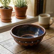 Bulgarian Troyan Redware Pottery Vase with Peacock Eye Drip Glaze