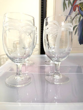 Wheel-Cut Palm Tree Etched Glass Footed Hurricane Vase