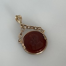Antique Intaglio Carved Hardstone Warrior Pendant in Gilt Metal Bezel — listing 4