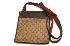 Vintage Gucci GG Micro Monogram Cognac Brown Leather Crossbody Shoulder Bag