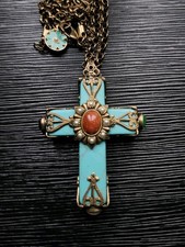 Sweet Romance Gothic Rosary-Style Cross Pendant Necklace with Red & Blue Glass Beads — listing 5