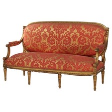 Baroque Revival Gilt-Carved Living Room Set with Blue Damask Upholstery (Multiple Pieces) — listing 6