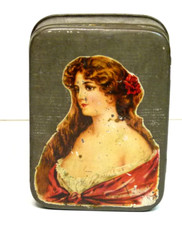 Antique Victorian/Edwardian Lithographed Tin Biscuit Box with Sailing Ship and Portrait Medallions — listing 6