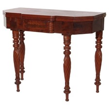 Antique Georgian Mahogany Fold-Over Card Table / Tea Table with Tapered Legs — listing 2