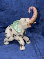 Ceramic Elephant Figurine with Raised Trunk, Cream Glaze — listing 4