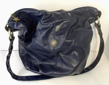 Vintage Navy Blue Leather Crossbody Bag with Snakeskin-Embossed Panel and Pleated Detail No - I checked and there's no maker mark — listing 5