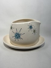 Mid-Century Modern Atomic Starburst Speckled Dinnerware — Divided Grill Plate and Coupe Soup Bowl — listing 5