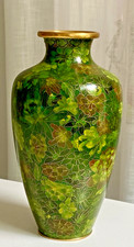 Chinese Cloisonné Baluster Vase with Floral Motif on Green Ground — listing 3