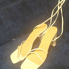 White Strappy Lace-Up Square Toe Heeled Sandals — listing 5