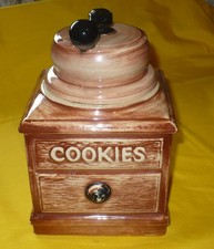 Vintage Ceramic Coffee Grinder-Shaped Cookie Jar with Faux Woodgrain Glaze — listing 2