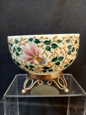 Antique Hand-Enameled Yellow Uranium Glass Small Dish, 4.5 inches, Floral Enamel Decoration — listing 4
