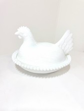 Indiana Glass Milk Glass Hen on Nest Covered Dishes (Pair) — listing 5