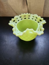 Fenton Custard Satin Uranium Glass Water Lily Compote — listing 2