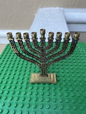 Vintage Two-Tone Brass Hanukkah Menorah with Star of David Center