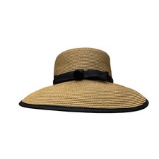 Eric Javits New York Black Wide Brim Sun Hat with Bow Detail