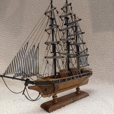 Mid-Century 3D Mixed-Media Clipper Ship Wall Art on Wood Panel with Twine Rigging — listing 2