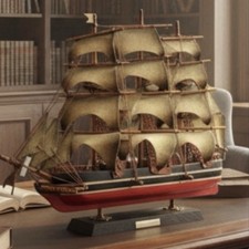 Mid-Century 3D Mixed-Media Clipper Ship Wall Art on Wood Panel with Twine Rigging