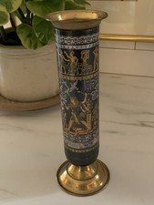 Egyptian Revival Etched Brass Vase with Pharaonic Figures, Trumpet Neck — listing 3