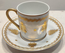 Cream Porcelain Demitasse Cup & Saucer with Gold Bee Motif and Gold Trim