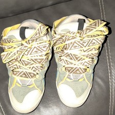 Lanvin Curb Sneakers in White/Pale Pink Leather and Suede with Multicolor Herringbone Laces, EU Size 41 — listing 4