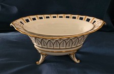 Andrea by Sadek Reticulated Porcelain Oval Basket with Blue Floral Lattice and Gold Trim — listing 5