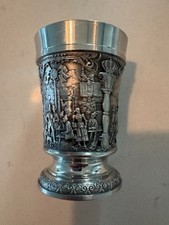 Vintage German Pewter Footed Goblet with Relief Tavern Scene — listing 3