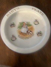 Antique "The Baby Plate" Rolled Edge Feeding Dish, Victorian Girl in Green Bonnet, Pat. Feb 7th 1905 — listing 2