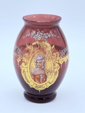 Hand-Painted Amethyst Purple Glass Teardrop Bud Vase with Floral Motif, 9.75 in — listing 6
