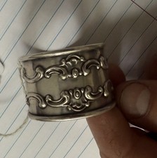 Antique Sterling Silver Napkin Ring with Engraved Floral Motif and Monogram