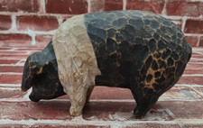 Set of 3 Hand-Carved Wooden Pig Figurines with Distressed Painted Finish — listing 6