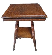 Vintage Oak Bobbin-Turned Leg Woven Cord Top Footstool — listing 6